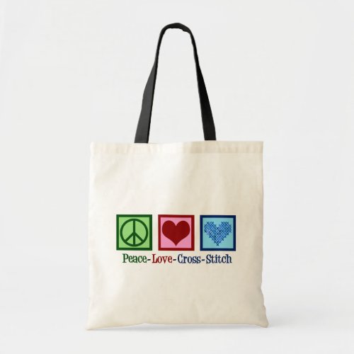 Peace Love Cross Stitch Tote Bag