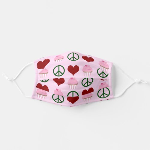 Peace Love Cupcakes Adult Cloth Face Mask