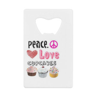 Peace Love Cupcakes cake design Credit Card Bottle Opener
