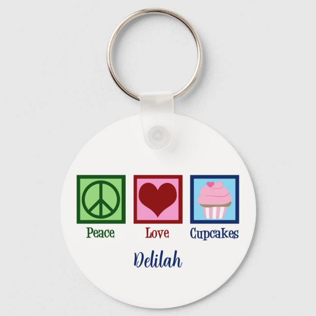 Peace Love Cupcakes Cute Custom Keychain (Front)