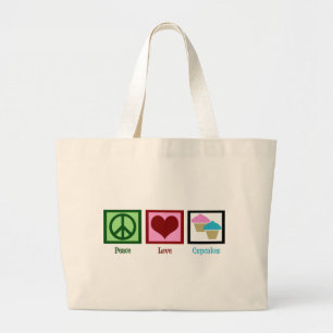 Peace Love Cupcakes Large Tote Bag