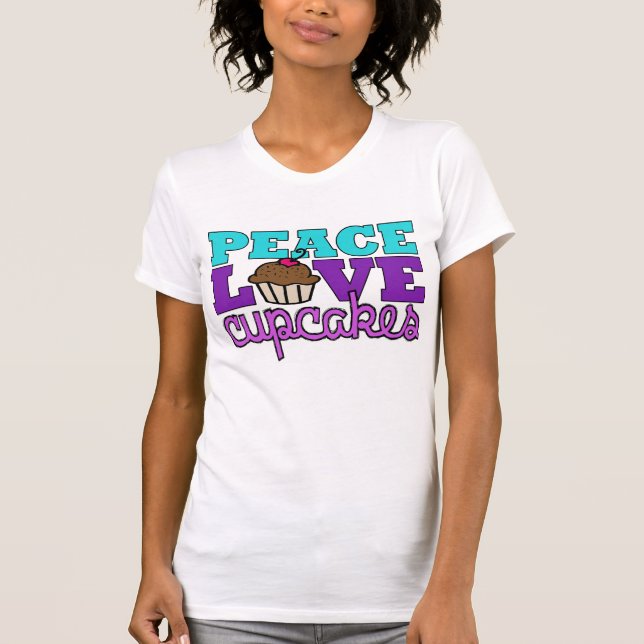 Peace, Love & Cupcakes! Purple T-Shirt (Front)