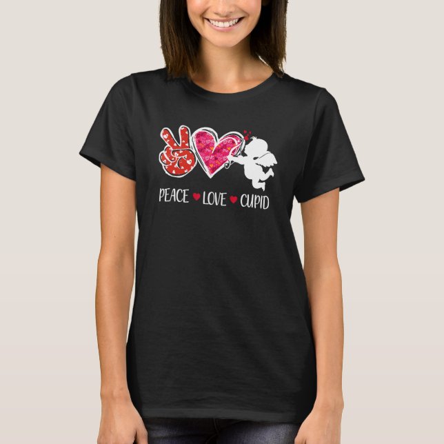 Peace Love Cupid Cute Red Leopard Valentine's Day  T-Shirt (Front)