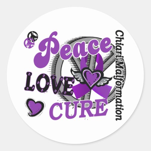 Peace Love Cure 2 Chiari Malformation Classic Round Sticker