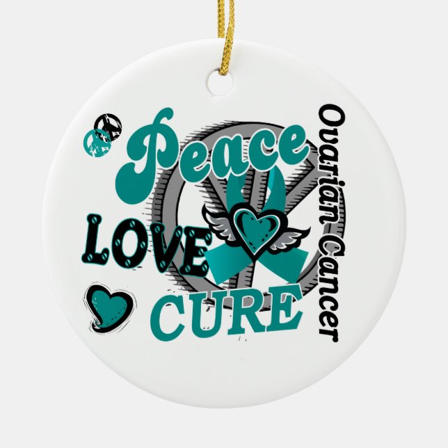Peace Love Cure 2 Ovarian Cancer Ceramic Ornament (Front)