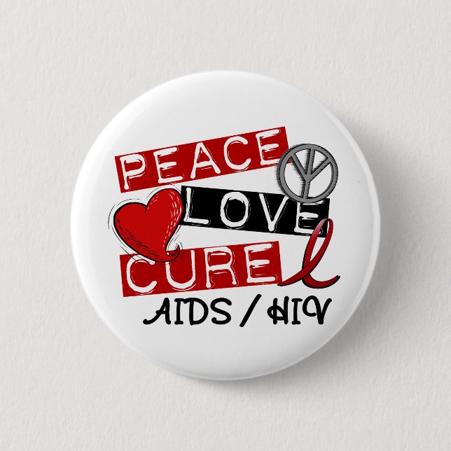 Peace Love Cure AIDS HIV Pinback Button (Front)