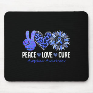 Peace Love Cure Alopecia Awareness Blue Sunflower  Mouse Pad