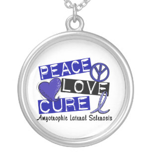 Peace Love Cure ALS Amyotrophic Lateral Sclerosis Silver Plated Necklace