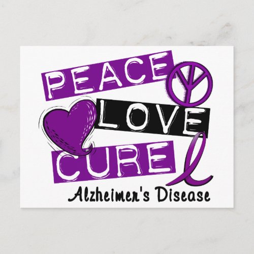 PEACE LOVE CURE ALZHEIMERS DISEASE POSTCARD