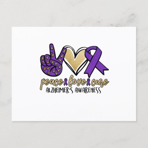 Peace Love Cure Alzheimers Awareness Announcement Postcard