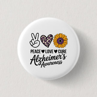 PEACE LOVE CURE Alzheimer's Awareness Button