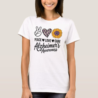 PEACE LOVE CURE Alzheimer's Awareness T-Shirt