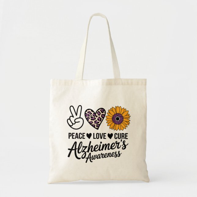 PEACE LOVE CURE Alzheimer's Awareness Tote Bag (Front)