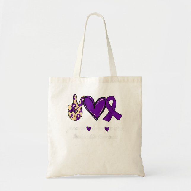 Peace Love Cure Arachnoiditis Purple Ribbon Awaren Tote Bag (Front)