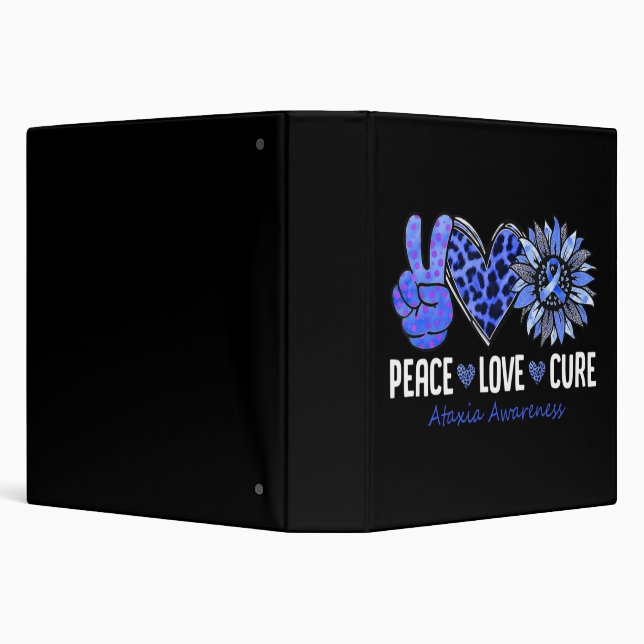 Peace Love Cure Ataxia Awareness Month Blue Sunflo 3 Ring Binder (Background)