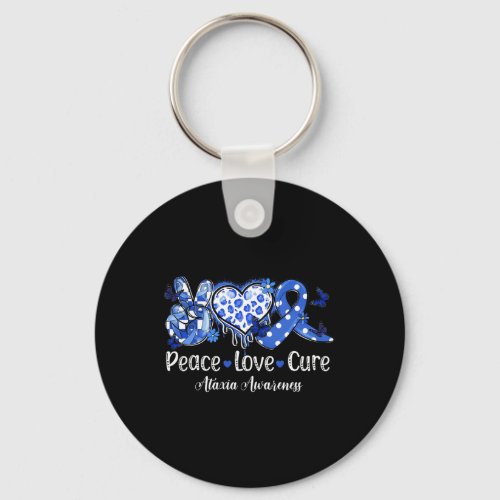 Peace Love Cure Blue Ribbon Ataxia Awareness  Keychain