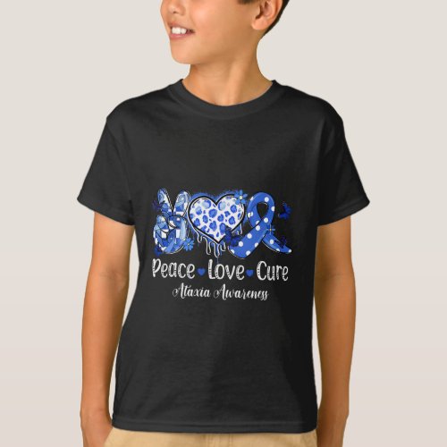 Peace Love Cure Blue Ribbon Ataxia Awareness  T_Shirt