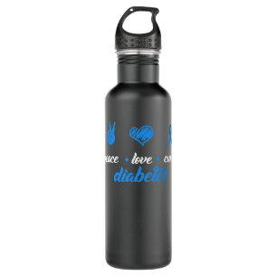 Peace Love Cure Blue Ribbon Design Type 1 Diabetes Stainless Steel Water Bottle