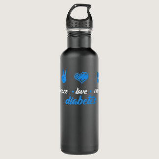 Peace Love Cure Blue Ribbon Design Type 1 Diabetes Stainless Steel Water Bottle