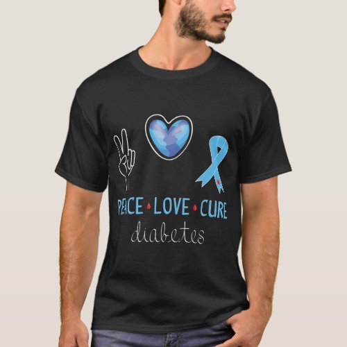 Peace Love Cure Blue Ribbon Support Diabetes Aware T_Shirt