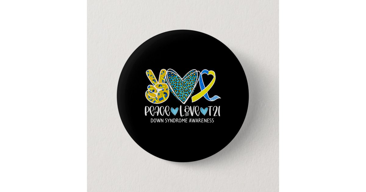 Peace Love Cure Blue & Yellow Ribbon Down Syndrome Button | Zazzle