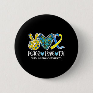 Peace Love Cure Blue & Yellow Ribbon Down Syndrome Button