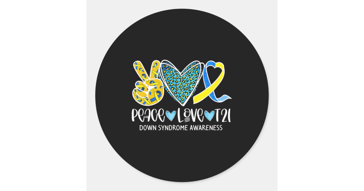 Peace Love Cure Blue & Yellow Ribbon Down Syndrome Classic Round ...