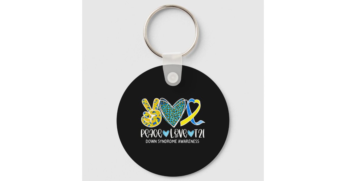 Peace Love Cure Blue & Yellow Ribbon Down Syndrome Keychain | Zazzle