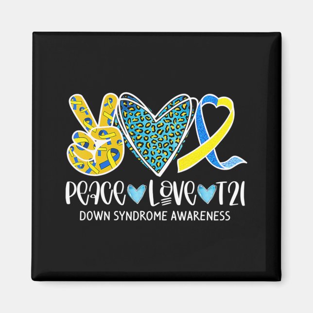 Peace Love Cure Blue & Yellow Ribbon Down Syndrome Magnet (Front)
