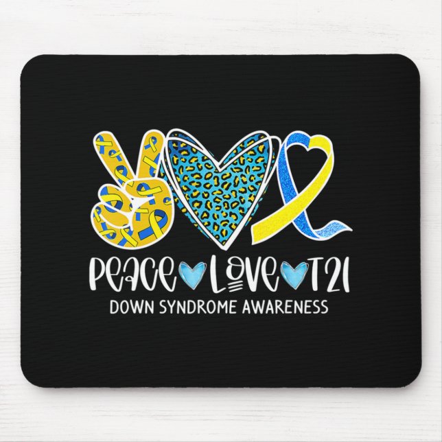 Peace Love Cure Blue & Yellow Ribbon Down Syndrome Mouse Pad (Front)