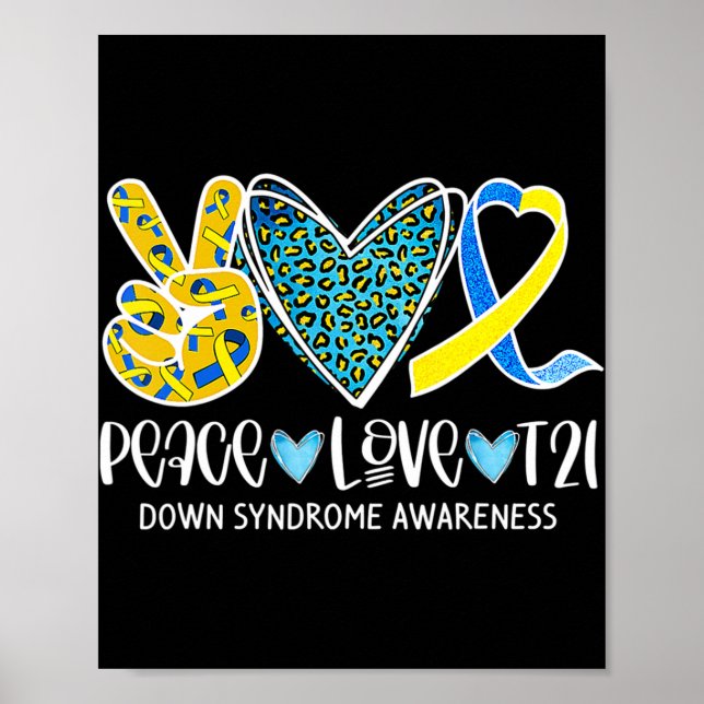 Peace Love Cure Blue & Yellow Ribbon Down Syndrome Poster (Front)