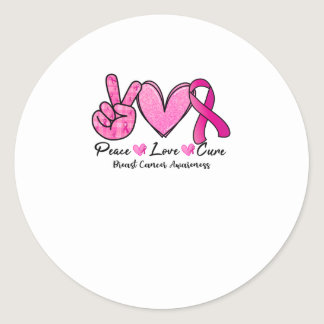 Peace Love Cure Breast Cancer Awareness Classic Round Sticker