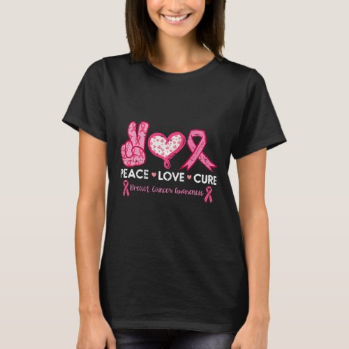 Peace Love Cure Breast Cancer Awareness Fight Surv T_Shirt