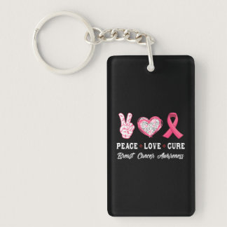Peace Love cure Breast Cancer awareness men women Keychain