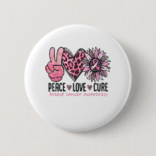 Peace Love Cure Breast Cancer Awareness Ribbon Sun Button