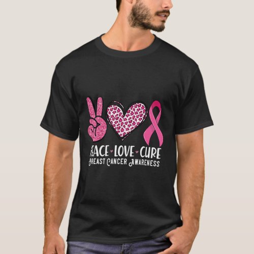 Peace Love Cure Breast Cancer Awareness Warrior Pi T_Shirt