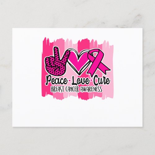 Peace Love Cure Breast Cancer Brushstroke Announcement Postcard
