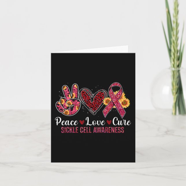 Peace Love Cure Burgundy Ribbon Sickle Cell Awaren Card (Front)