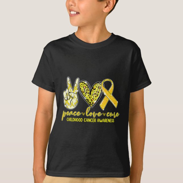 Peace Love Cure Childhood Cancer Awareness Leopart T-Shirt (Front)