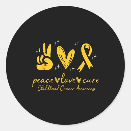 Peace Love Cure Childhood Cancer Awareness Men Wom Classic Round Sticker