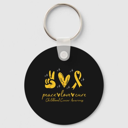 Peace Love Cure Childhood Cancer Awareness Men Wom Keychain