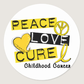 PEACE LOVE CURE CHILDHOOD CANCER CLASSIC ROUND STICKER