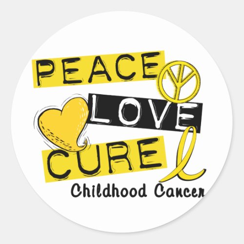 PEACE LOVE CURE CHILDHOOD CANCER CLASSIC ROUND STICKER