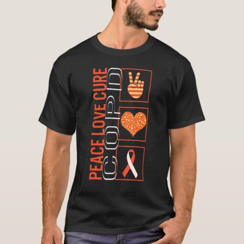 Peace Love Cure COPD Awareness Ribbon Warrior Supp T_Shirt