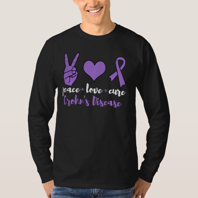 Peace Love Cure Crohn's Disease Awareness Family W T-Shirt (Front)