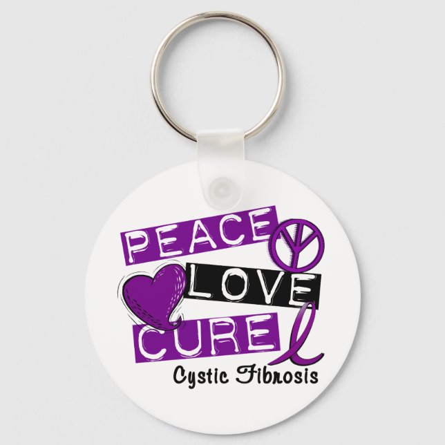 PEACE LOVE CURE CYSTIC FIBROSIS KEYCHAIN (Front)