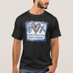 Peace Love Cure Diabetes Awareness Blue Gray Ribbo T-Shirt