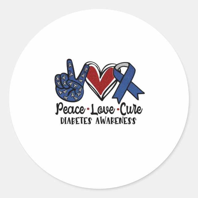 Peace Love Cure Diabetes Awareness Classic Round Sticker (Front)