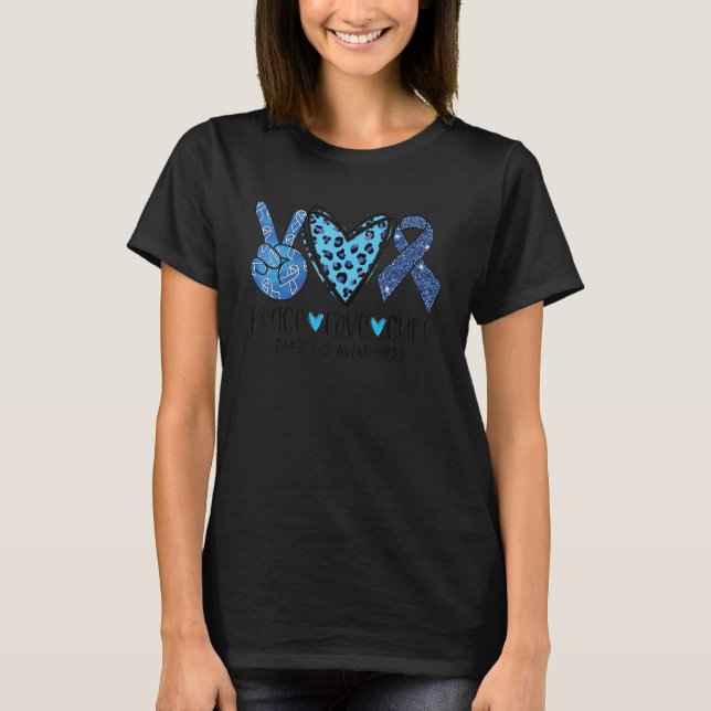 Peace Love Cure Diabetes Awareness Leopard Blue Ri T-Shirt (Front)