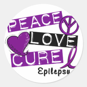PEACE LOVE CURE EPILEPSY CLASSIC ROUND STICKER